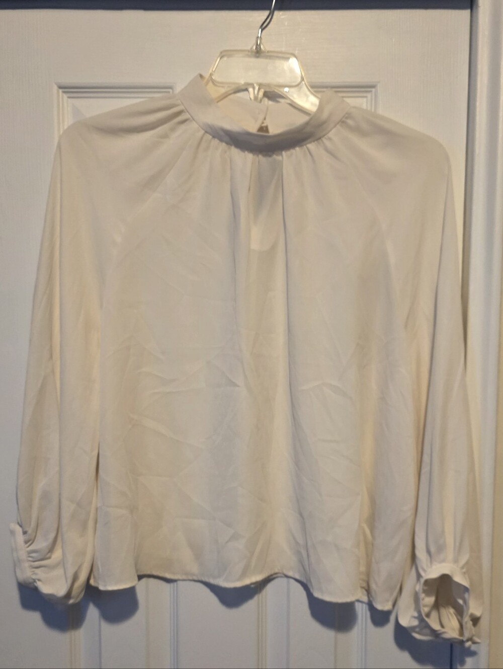 Banana Republic Cream Long-Sleeve Mock Neck Blouse